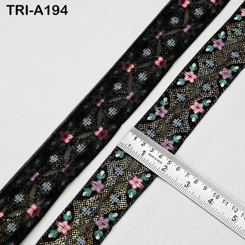 9 Yard Black 5cm Embroidery Trims Ribbons Indian Sari Border Embroidered Crafting Sewing Costume Tote Bags Lampshade Home Decor