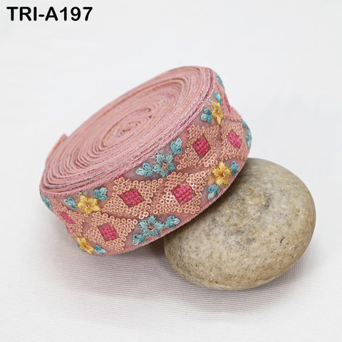 9 Yard Beige 5cm Embroidery Trims Ribbons Indian Sari Border Embroidered Crafting Sewing Costume Tote Bags Lampshade Home Decor