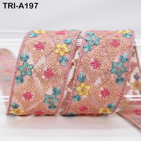 9 Yard Beige 5cm Embroidery Trims Ribbons Indian Sari Border Embroidered Crafting Sewing Costume Tote Bags Lampshade Home Decor