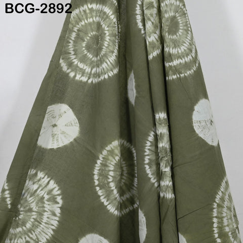 2.5 Yards Hand-Dyed Shibori Cotton Fabric, Moss Green Tie-Dye, Soft Medium-Weight, Sewing Craft Cloth