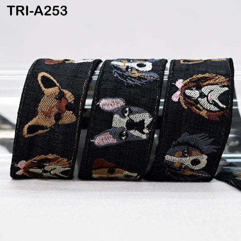 Black Embroidery Trim, Dog Faces, Victorian Handbags, Journal Decor, 1.5 Inch Wide