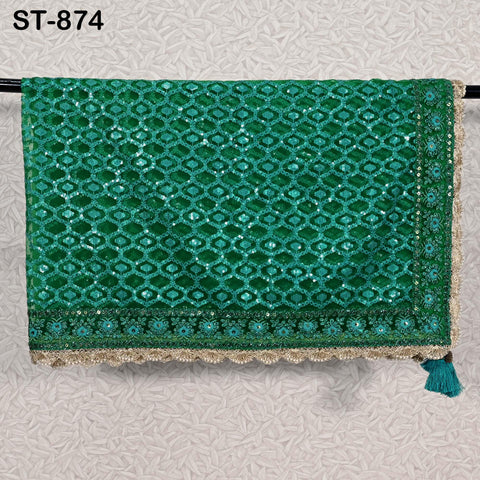 Indian Ethnic wear Green Dupatta, Women Embroidered Net Long Chunni, Bridal Veil, Lehenga Embroidery Stoles, Punjabi Dress Chunri Head Scarf
