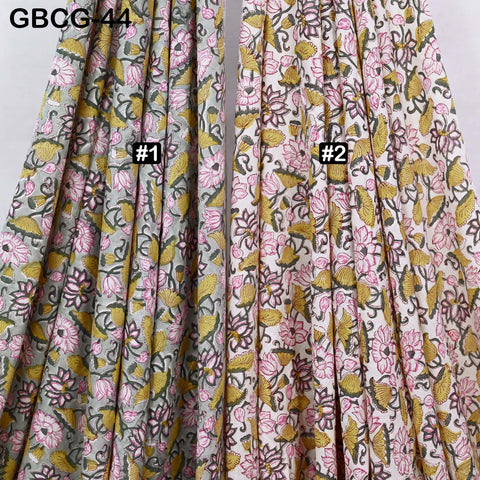 Block-Printed Floral Cotton Fabric, Summer Dress Sewing Material by the Yard, Green, Pink