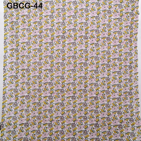 Block-Printed Floral Cotton Fabric, Summer Dress Sewing Material by the Yard, Green, Pink