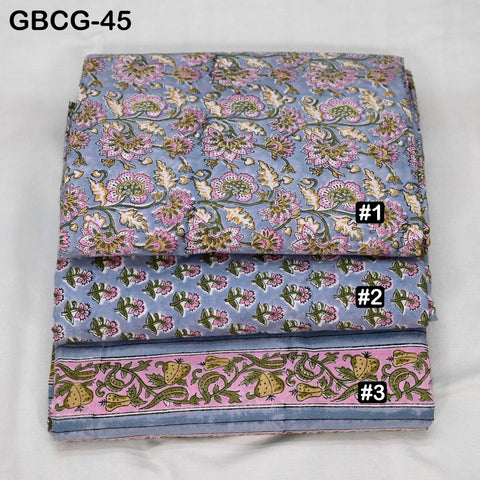 Block Printed Floral Cotton Fabric, Summer Dress, Sleepwear Pajamas Sewing Material by the Yard, Grey, Pink and Green
