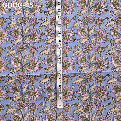 Block Printed Floral Cotton Fabric, Summer Dress, Sleepwear Pajamas Sewing Material by the Yard, Grey, Pink and Green