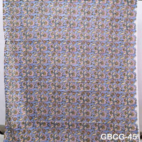 Block Printed Floral Cotton Fabric, Summer Dress, Sleepwear Pajamas Sewing Material by the Yard, Grey, Pink and Green