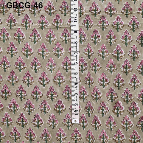 Block-Printed Floral Cotton Fabric, Summer Dress Sewing Material by the Yard, Yellow, Brown