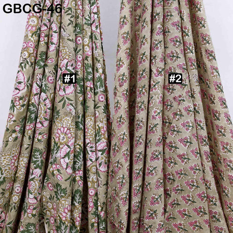 Block-Printed Floral Cotton Fabric, Summer Dress Sewing Material by the Yard, Yellow, Brown