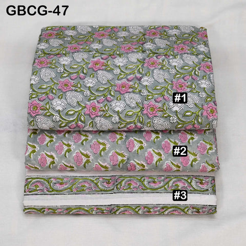 Block-Printed Floral Cotton Fabric, Summer Dress Sewing Material by the Yard, Green, Pink