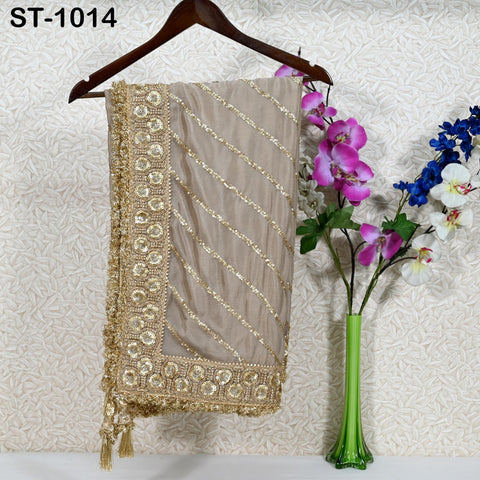 Beige Dupatta Women Chiffon Bridal Veil Handmade Wedding lehenga Heavy Chunni Gota Patti Sequin Scarf Indian Dress Gift Her Bridesmaid