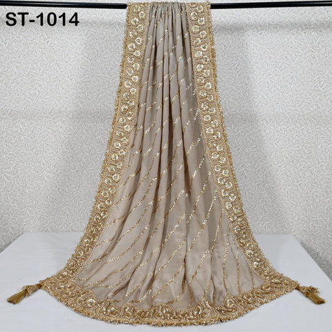 Beige Dupatta Women Chiffon Bridal Veil Handmade Wedding lehenga Heavy Chunni Gota Patti Sequin Scarf Indian Dress Gift Her Bridesmaid