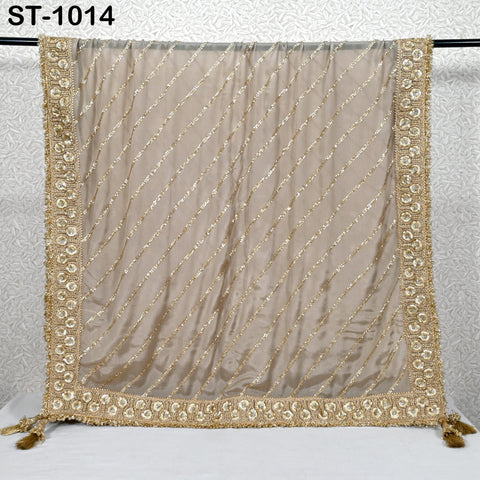 Beige Dupatta Women Chiffon Bridal Veil Handmade Wedding lehenga Heavy Chunni Gota Patti Sequin Scarf Indian Dress Gift Her Bridesmaid