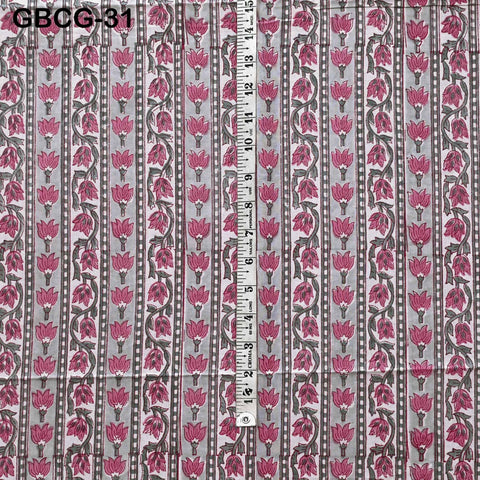 Block Printed Floral Cotton Fabric, Summer Dress, Sleepwear Pajamas Sewing Material by the Yard, Pink, Yellow, Grey and white