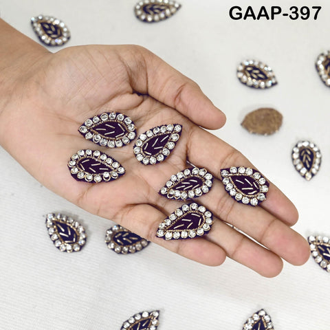 100 Tiny Leaf shaped Navy Blue Rhinestone Embroidery Golden Applique Indian Bridal Dress Appliques Headband Patch For Festive Wear Appliques
