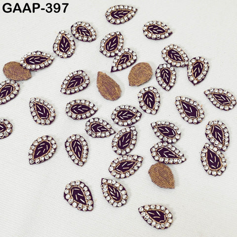 100 Tiny Leaf shaped Navy Blue Rhinestone Embroidery Golden Applique Indian Bridal Dress Appliques Headband Patch For Festive Wear Appliques