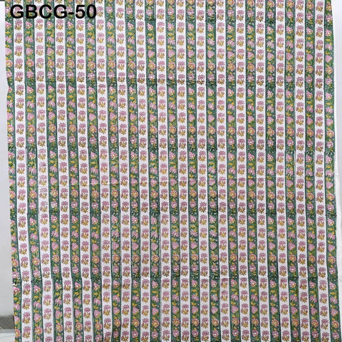 Block-Printed Floral Cotton Fabric, Summer Dress Sewing Material by the Yard, Green, Pink