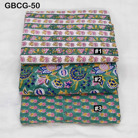 Block-Printed Floral Cotton Fabric, Summer Dress Sewing Material by the Yard, Green, Pink