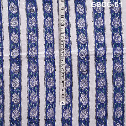 Block Printed Floral Cotton Fabric, Summer Dress, Sleepwear Pajamas Sewing Material by the Yard, Green and white