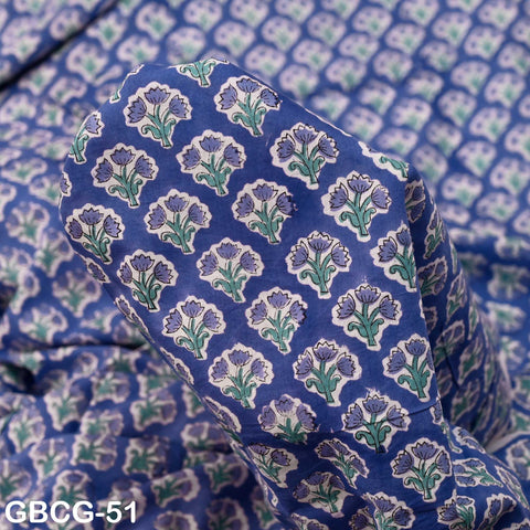 Block Printed Floral Cotton Fabric, Summer Dress, Sleepwear Pajamas Sewing Material by the Yard, Green and white
