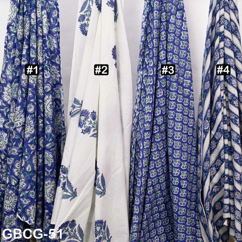 Block Printed Floral Cotton Fabric, Summer Dress, Sleepwear Pajamas Sewing Material by the Yard, Green and white