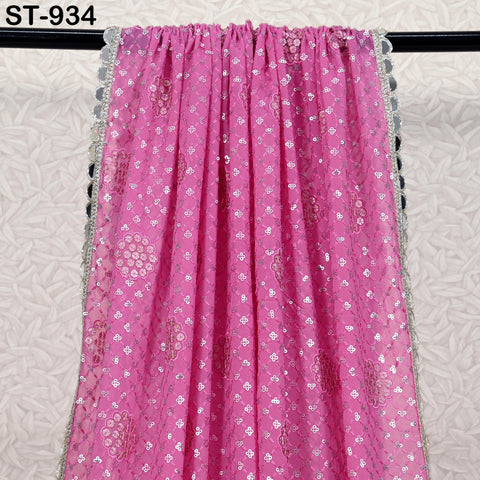 Embroidered Pink Dupatta Georgette | Heavy Chunni Gota Kiran | Bridal Veil | Punjabi dress dupattas with Sequin embroidery for Lehenga Gifts
