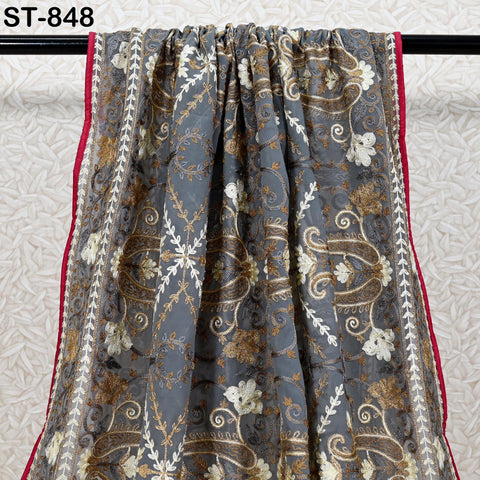 Indian Dupatta Embroidered Georgette Long Chunni, Embroidered Bridal Veil Lehenga Head Scarf Festival Punjabi Dress Matching Stoles Gift Her