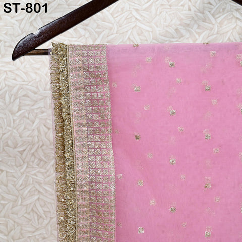 Pink Net Women Dupatta, Indian Bridal Wedding lehenga Chunni, Gold Sequin Veil Tassels Scarf Fabric Dress Craft Costume Doll Making Gift Her