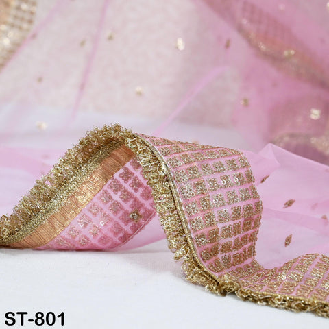 Pink Net Women Dupatta, Indian Bridal Wedding lehenga Chunni, Gold Sequin Veil Tassels Scarf Fabric Dress Craft Costume Doll Making Gift Her
