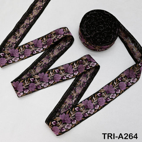 9 Yard Mauve Embroidered Indian Trim Floral Sari Embellishment for Crafts Costume wear Lace Embroidery Bag Border Decor Curtains Ribbon