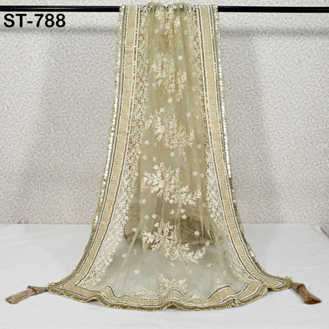 Dupatta Pista Green Indian Wedding Embroidered Net Dupatta, Women Bridal Veil Lehenga Embroidery Stoles Punjabi Dress Chunni Head Scarf
