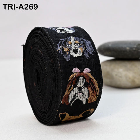 9 Yard Black Embroidery Trim, Dog Faces, Victorian Handbags, Journal Decor, 2 Inch Wide