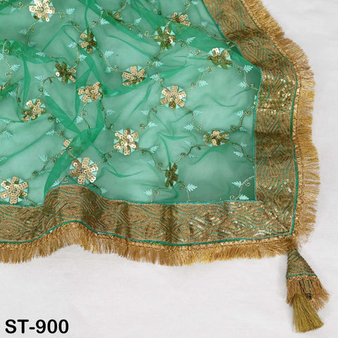 Green Net Women Party Wear Dupatta | Embroidered Indian Ethnic Wrap | Lehenga Dressup Stole | Evening Scarves, Occasion Dress Dupatta Gift