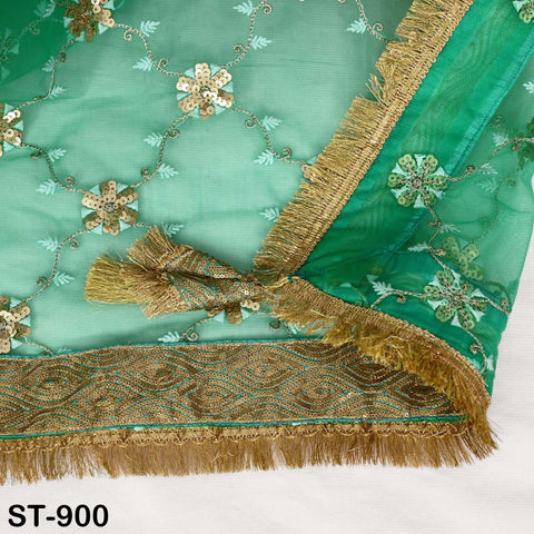 Green Net Women Party Wear Dupatta | Embroidered Indian Ethnic Wrap | Lehenga Dressup Stole | Evening Scarves, Occasion Dress Dupatta Gift