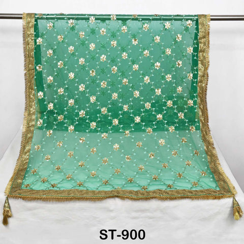 Green Net Women Party Wear Dupatta | Embroidered Indian Ethnic Wrap | Lehenga Dressup Stole | Evening Scarves, Occasion Dress Dupatta Gift