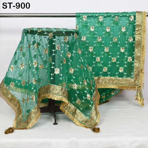 Green Net Women Party Wear Dupatta | Embroidered Indian Ethnic Wrap | Lehenga Dressup Stole | Evening Scarves, Occasion Dress Dupatta Gift