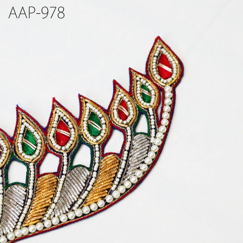 2 Piece Peacock Appliques and Patches 12 inch, Handmade Zardozi Embellishment, Decorative DIY Sewing Crafting Supplies Costume Scrapbooking
