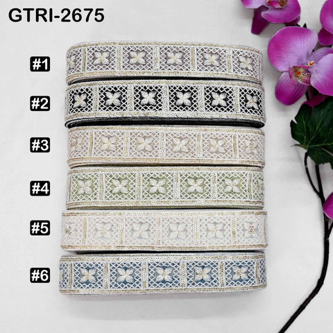 9 Yard Indian Embroidery Ribbons Embroidered Fabric Trim Embellish Saree Tape Sewing Crafting Border Wedding Dress Costume Accessories 32mm