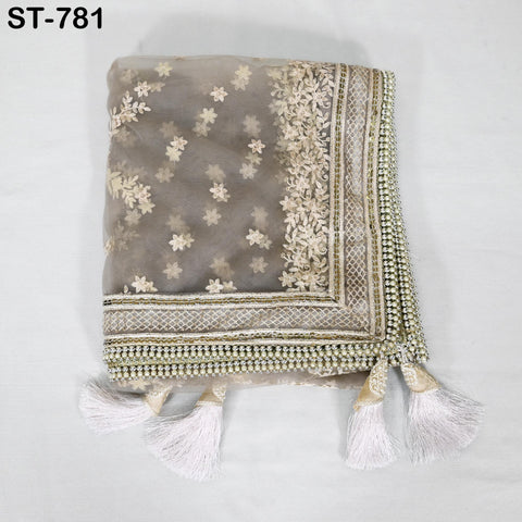 Coffee Brown Indian Wedding Dupatta Long Dupatta Embroidered Net Bridal Veil Lehenga Embroidery Stoles Punjabi Dress Chunni Head Scarf Women