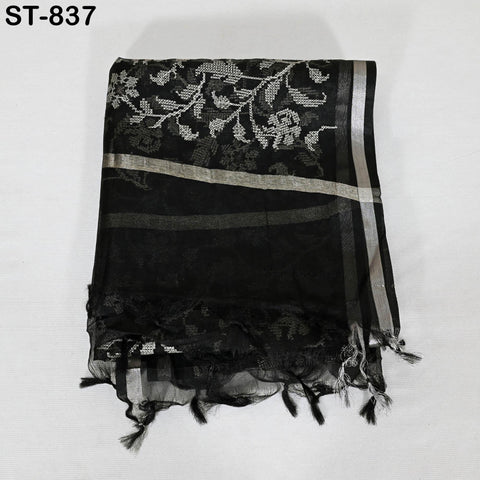 Black Embroidered Organza Dupatta – Sheer Floral Scarf with white Threadwork | Indian Ethnic Dupatta | Party Wear Dupatta Gift for Her