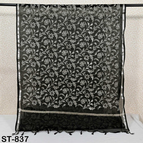 Black Embroidered Organza Dupatta – Sheer Floral Scarf with white Threadwork | Indian Ethnic Dupatta | Party Wear Dupatta Gift for Her