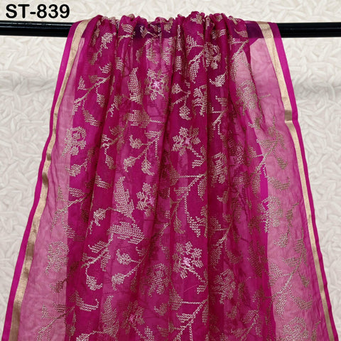 Magenta Organza Embroidery Gold Indian Head Scarf Crafting Sewing Wedding Dress Costume Doll Making Gift for Her Bridal Veil
