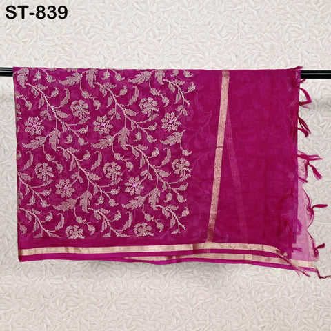 Magenta Organza Embroidery Gold Indian Head Scarf Crafting Sewing Wedding Dress Costume Doll Making Gift for Her Bridal Veil
