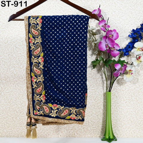 Navy Blue Dupatta Georgette Bridal Wedding Lehenga Heavy Chunni Indian Handcrafted Veil Gota Kinari Sequin Scarf Dresses Gift Her Bridesmaid