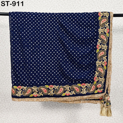 Navy Blue Dupatta Georgette Bridal Wedding Lehenga Heavy Chunni Indian Handcrafted Veil Gota Kinari Sequin Scarf Dresses Gift Her Bridesmaid