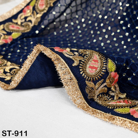 Navy Blue Dupatta Georgette Bridal Wedding Lehenga Heavy Chunni Indian Handcrafted Veil Gota Kinari Sequin Scarf Dresses Gift Her Bridesmaid