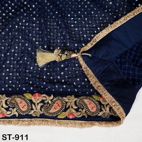 Navy Blue Dupatta Georgette Bridal Wedding Lehenga Heavy Chunni Indian Handcrafted Veil Gota Kinari Sequin Scarf Dresses Gift Her Bridesmaid