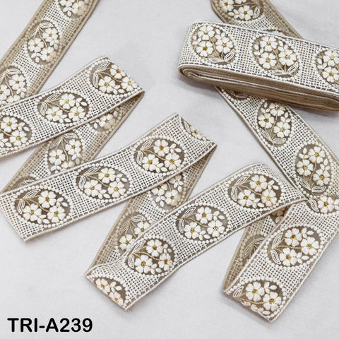9 Yard Indian Beige Embroidered Net Fabric Trim 6 cm Ribbon Embellishment Cushion DIY Craft Sari Border Wedding Saree Tape Embroidery Dress