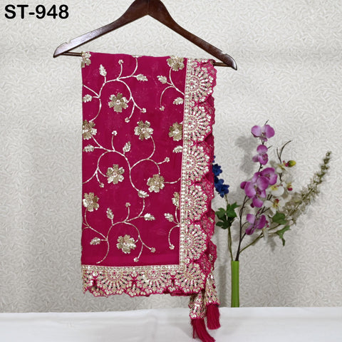 Magenta Gota Patti Dupatta – Handmade Georgette Scarf with Gold Embroidery | Bridal Indian Stole | Ethnic Outfit Wrap | Women Sequin Scarf