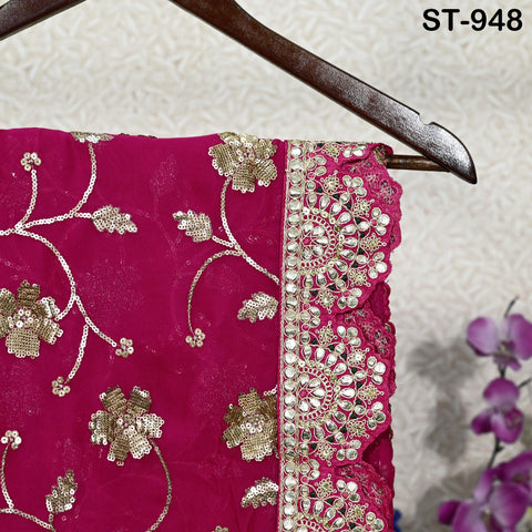 Magenta Gota Patti Dupatta – Handmade Georgette Scarf with Gold Embroidery | Bridal Indian Stole | Ethnic Outfit Wrap | Women Sequin Scarf